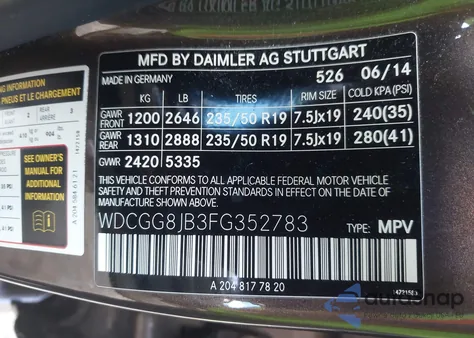 2015 Mercedes-Benz Glk 350 4Matic from USA, damaged, VIN WDCGG8JB3FG352783